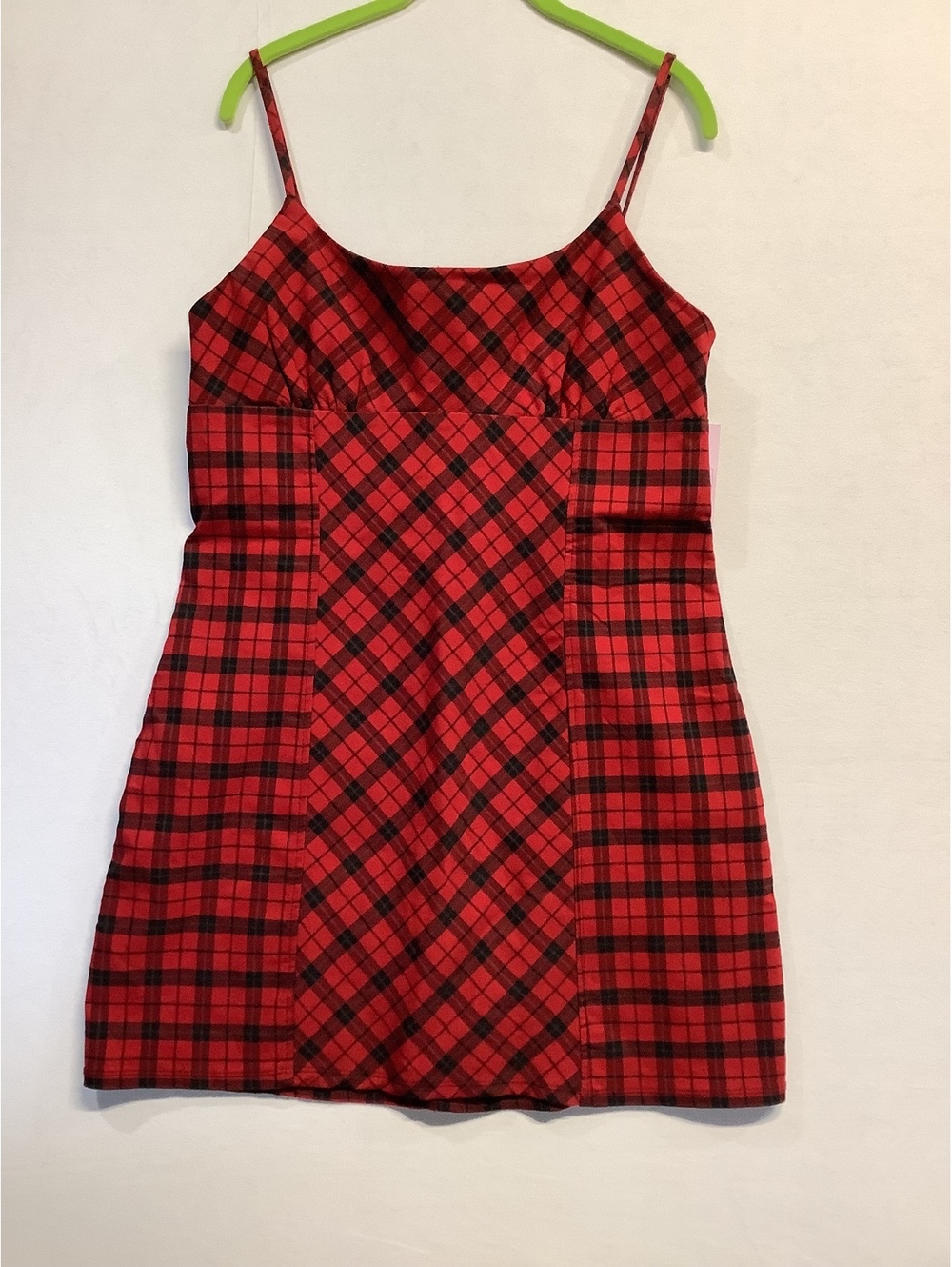 NWT Wild Fable Red Plaid Mini Dress with Adjustable Straps Very Stretchy